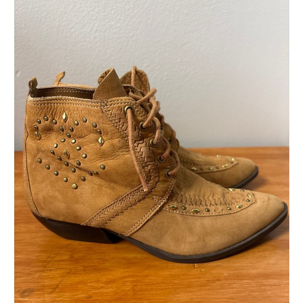Clicks Tan Leather Studded Steampunk Victorian Western Booties Size 7 Brazil